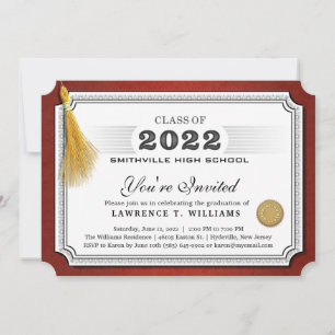 Diploma rojo marrón de 2022 Invitación a graduació