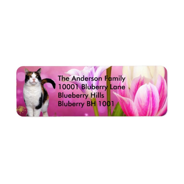 Dirección de devolución de etiqueta Cat & Flowers (Frente)