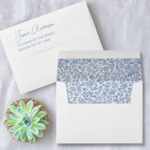 Dirección de devolución floral azul y blanco patró