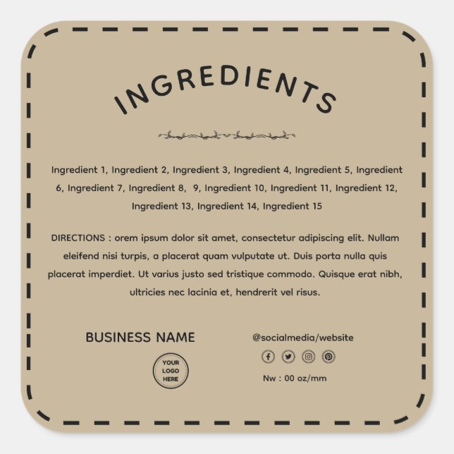 Dirección de ingredientes de caqui con etiqueta de (Anverso)