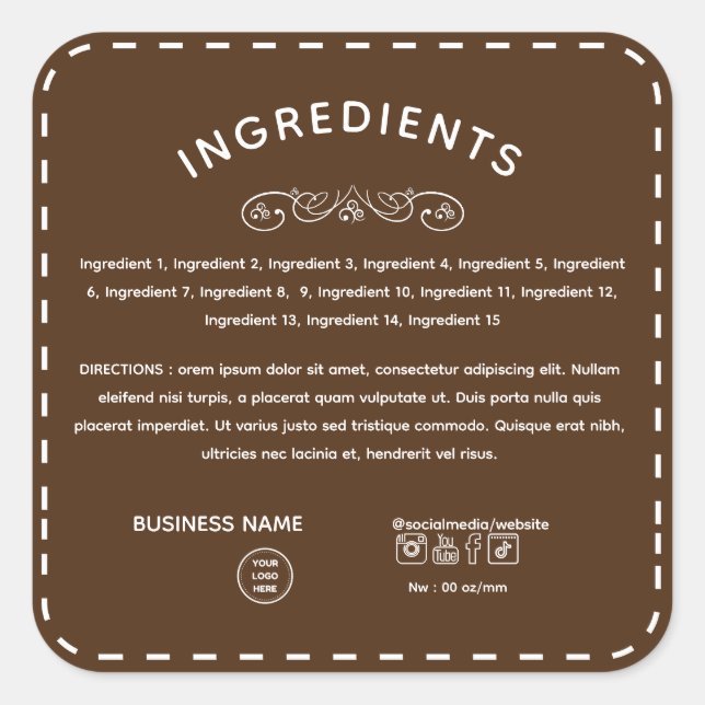 Dirección De Ingredientes Marrones Con Etiqueta De (Anverso)