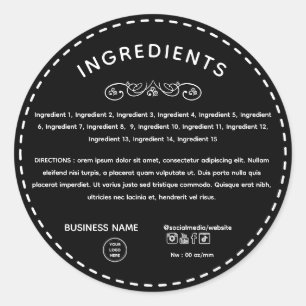 Dirección de ingredientes negros con etiqueta de p