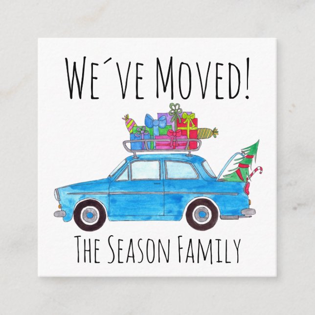 Dirección de Invitación Azul Coche con Regalos de  (Anverso)