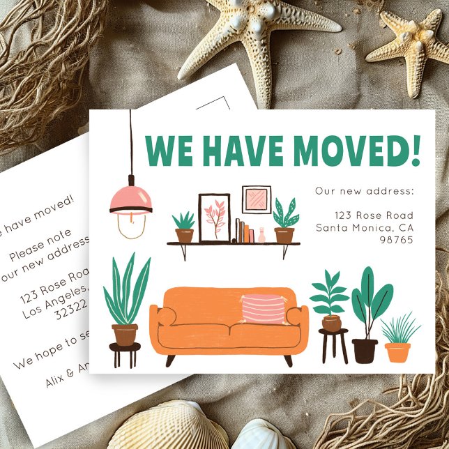 Dirección de Invitación en movimiento Sala de esta (Moving Announcement Change of Address Cute Living Room Sofa New Home Custom Postcard)