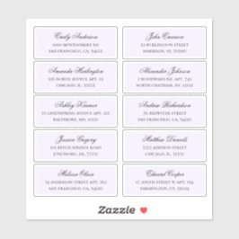 Dirección de nombre de invitados morados. etiqueta