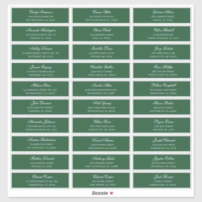 Dirección de nombres de invitados verdes. etiqueta (Hoja)