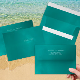 Dirección de retorno de boda de destino verde azul