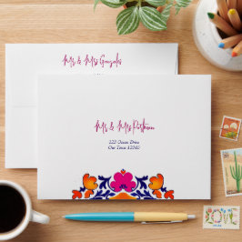 Dirección de retorno del boda mexicano azul naranj