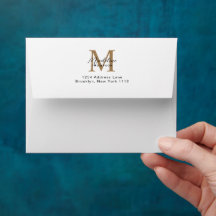 Dirección Monograma Dorado Script Mínimo Blanco
