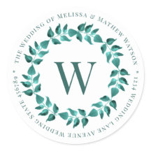 Dirección Sello para sobres de Boda Verde azulado 