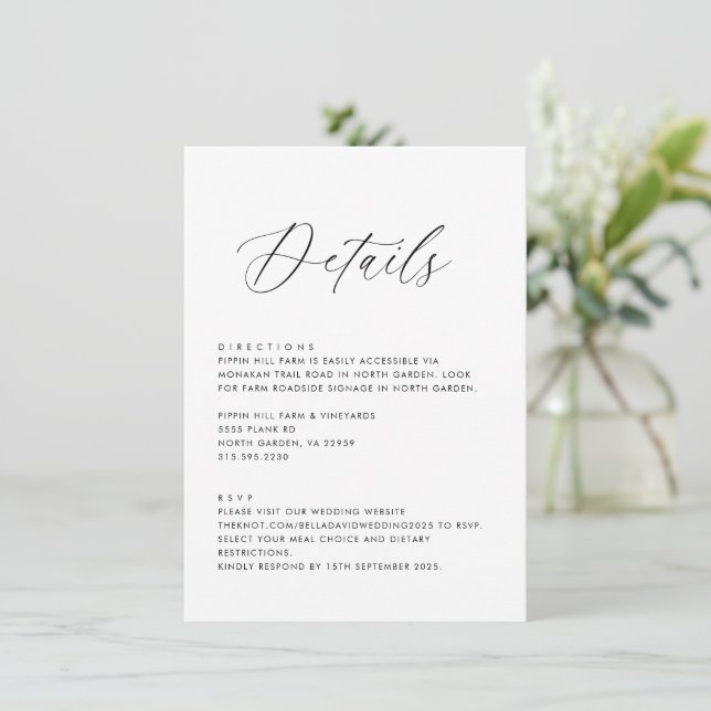 Direcciones de la plantilla RSVP de Boda simple (Anverso de pie)
