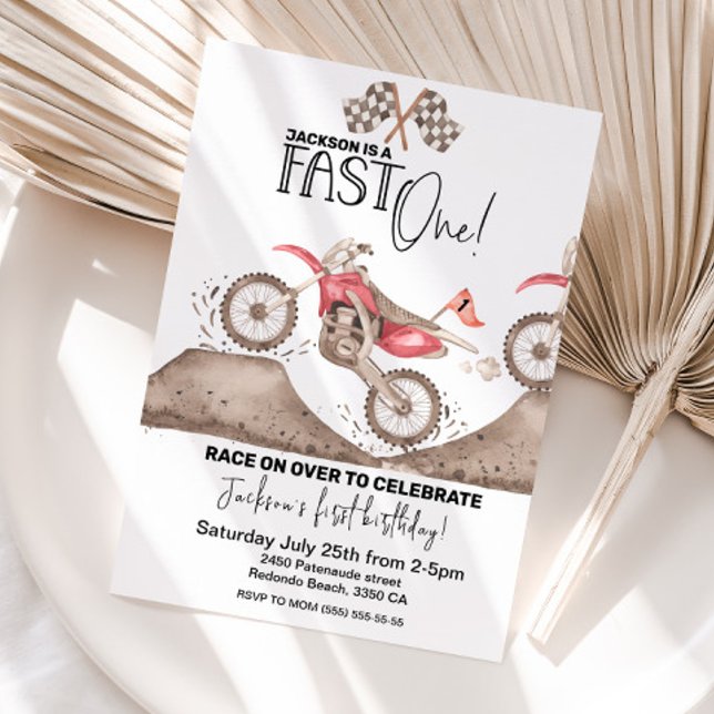 Dirt Bike FAST Invitación de cumpleaños (Fast one  birthday invitation Dirt bike)