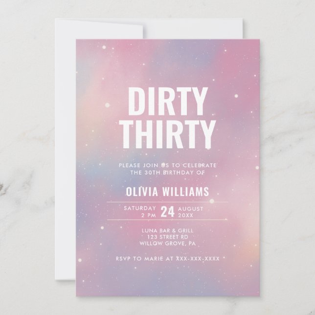 Dirty Thirty Pink Galaxy Invitación de cumpleaños (Anverso)