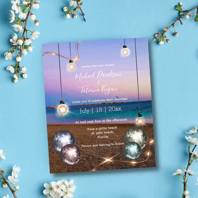 disco balls lights beach  wedding invitation flyer (Subido por el creador)