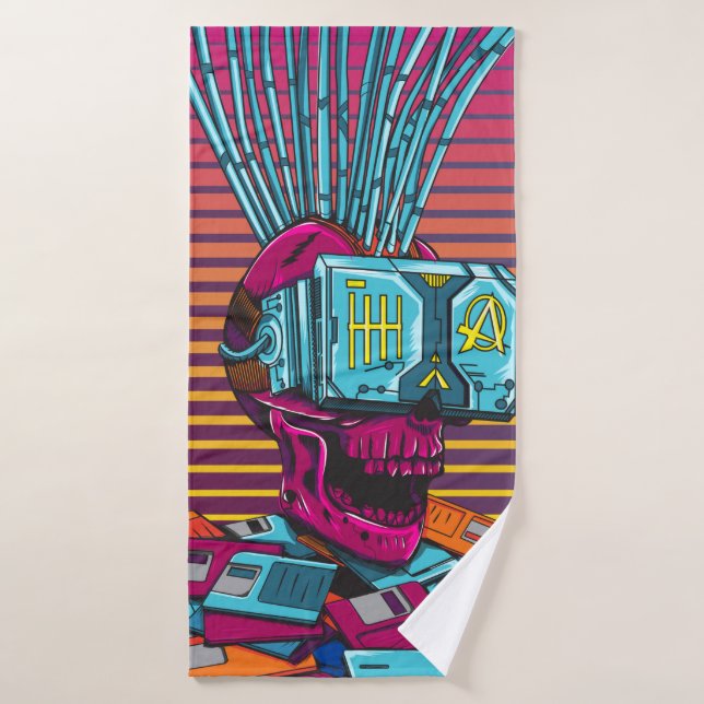 Disco Cyber Skull Virtual Reality Cyberpunk  (Toalla de baño)