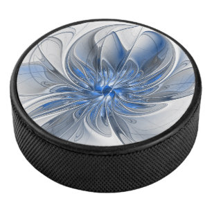 Disco De Hockey Abstracto Flor de arte fractal de color gris azul