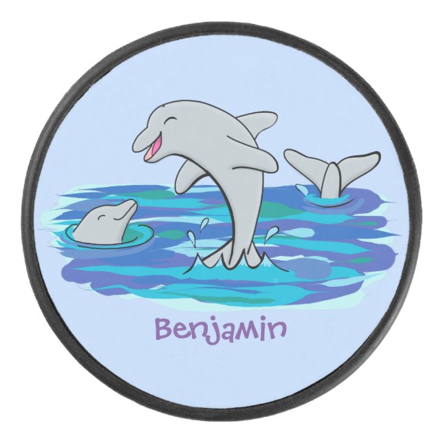 Disco De Hockey Adorables delfines felices ilustracion personaliza (Anverso)