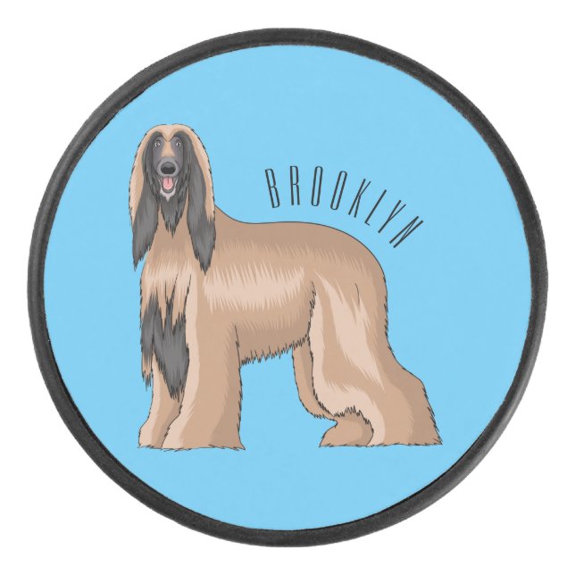 Disco De Hockey Afghan hound dog cartoon illustration  (Anverso)