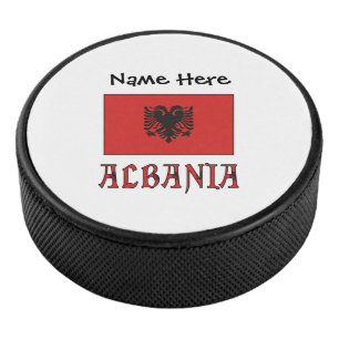 Disco De Hockey Albania y Bandera Albanesa con tu nombre Hockey Pu