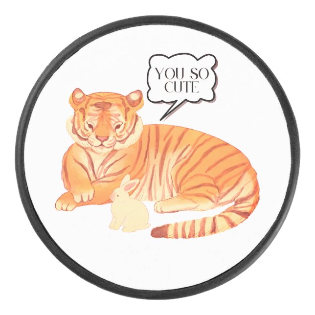 Disco De Hockey Amistad entre tigres y conejitos - Ilustra de anim (Anverso)