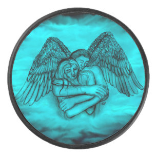 Disco De Hockey Ángel Eros en el amor, diseño negro y verde