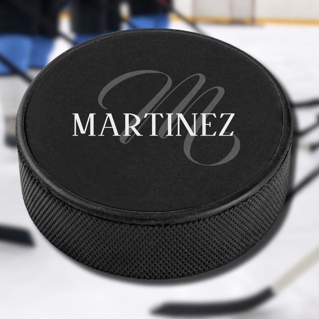 Disco De Hockey Apellido personalizado elegante negro | Nombre (Subido por el creador)