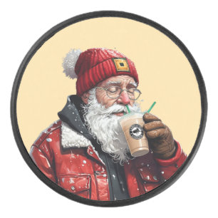 Disco De Hockey Arte de Navidades de café helado de Guay Santa