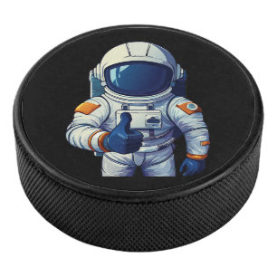 Disco De Hockey astronauta en traje espacial mostrando pulgar haci