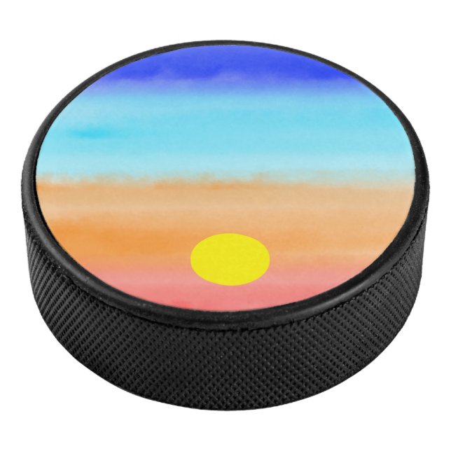 Disco De Hockey Atardecer sobre la acuarela oceánica Resumen arte  (3/4)