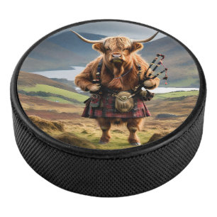 Disco De Hockey Bagpiper de vaca de la región montañosa de Escocia