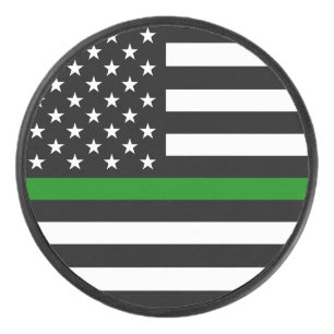 Disco De Hockey Bandera de la delgada línea verde: Veteranos milit