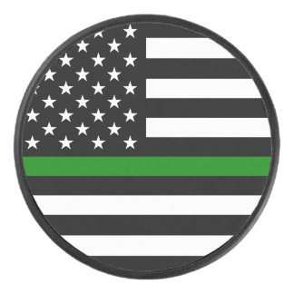 Disco De Hockey Bandera de la delgada línea verde: Veteranos milit