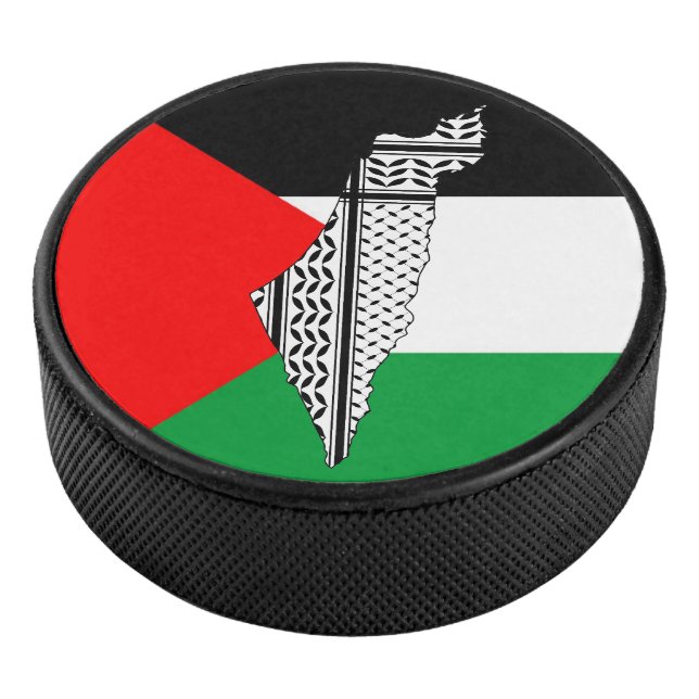 Disco De Hockey Bandera de Palestina y mapa con el modelo de Keffi (3/4)