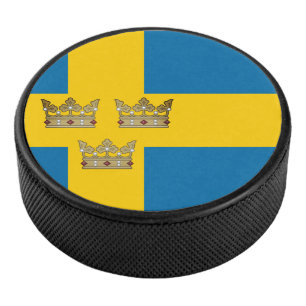 Disco De Hockey Bandera de Suecia con tres coronas de Suecia añadi
