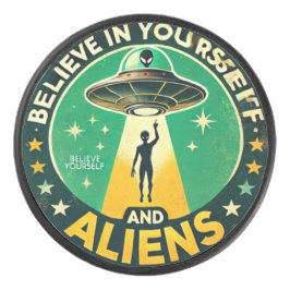 Disco De Hockey Believe in Yourself with Aliens Round Sign