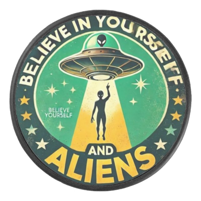 Disco De Hockey Believe in Yourself with Aliens Round Sign (Anverso)