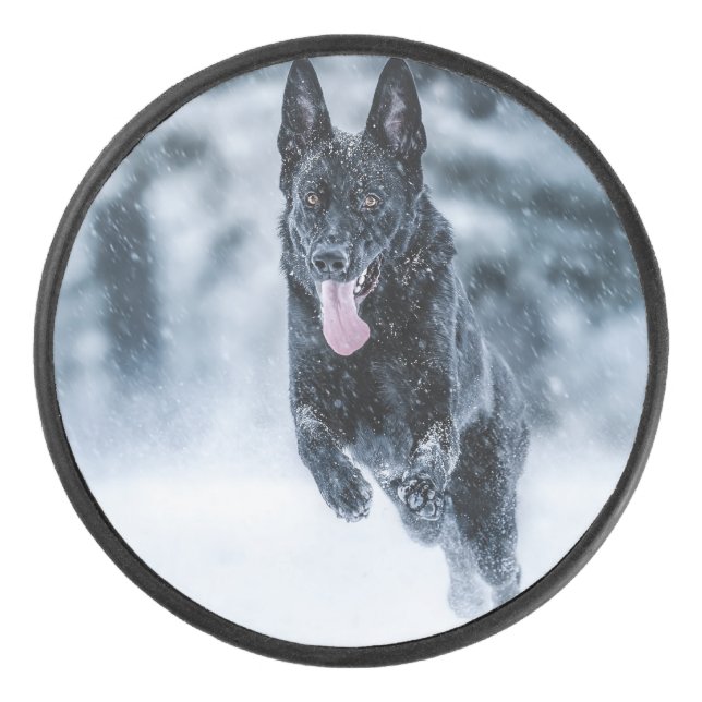 Disco De Hockey Black German Shepherd in snow Duvet Cover (Anverso)