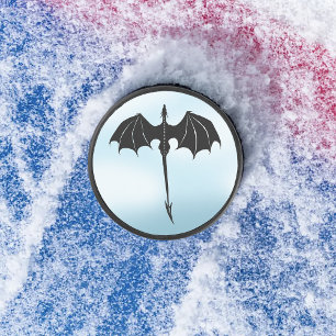 Disco De Hockey Black Tribal Flight Dragon Fantasy Blue Sky