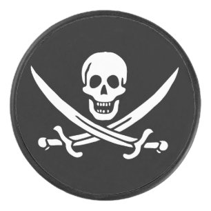 Disco De Hockey Blanco, Bandera Pirata Calico Jack, Calavera y Cuc