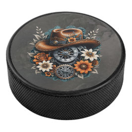 Disco De Hockey Blooming Gears: Estilo de vaquero Steampunk.
