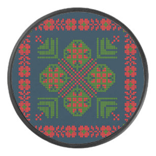 Disco De Hockey Bordado Palestino Tatreez rojo verde 5 Patrón