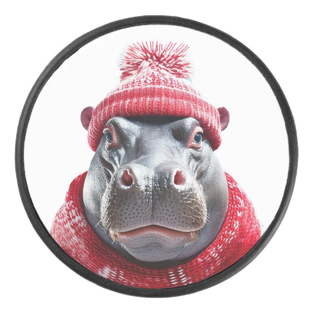 Disco De Hockey Bufanda y gorro de hipopótamo  (Anverso)