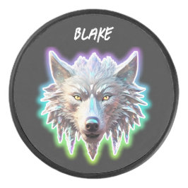 Disco De Hockey Cabeza de Lobo Blanco de Fantasía