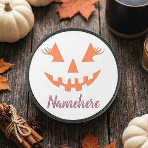 Disco De Hockey Calabaza de Halloween personalizada femenina Jack