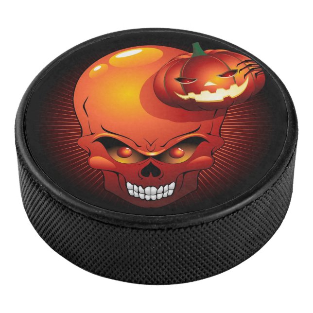 Disco De Hockey Calavera de Halloween y calabaza (3/4)
