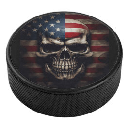 Disco De Hockey Calavera de la bandera americana