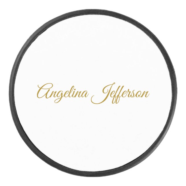 Disco De Hockey Caligrafía Profesional Elegante Color Dorado (Anverso)