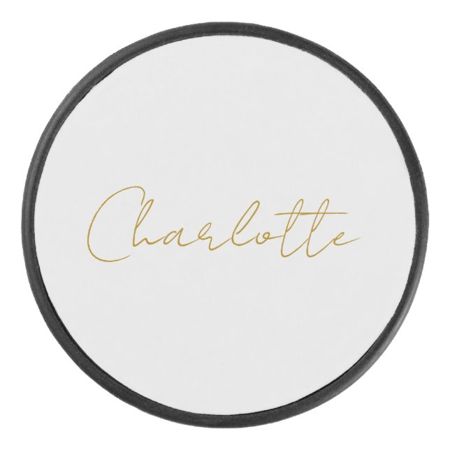 Disco De Hockey Calligraphy Gold Color Gray Personalizado Personal (Anverso)