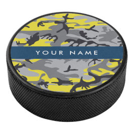 Disco De Hockey Camuflaje amarillo y gris Tu nombre personaliza