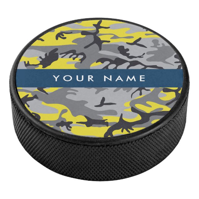 Disco De Hockey Camuflaje amarillo y gris Tu nombre personaliza (3/4)